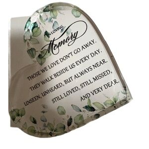 Heart-Shaped Memorial Plaque with Green Leaves